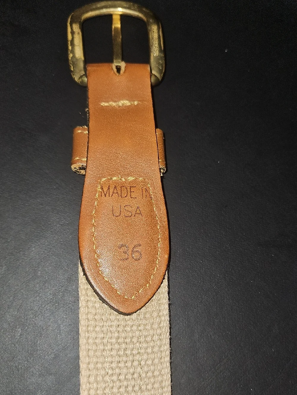 Zep-Pro Classic Tan Leather Trim Belt with Gold Buckle Size 36